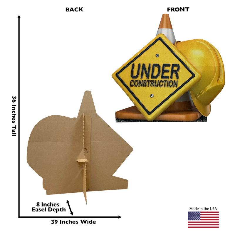 39" Yellow Under Construction Sign Cardboard Standup