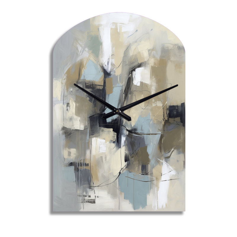 Beige et gris - Créature abstraite I - horloges murales asymétriques en métal, Moyenne