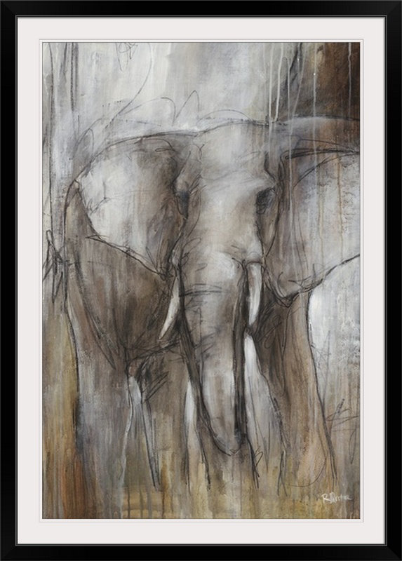 'étude D'éléphant Par Peinture Impression Rikki Drotar, Noir encadré, 32" H x 24" lx 1" p