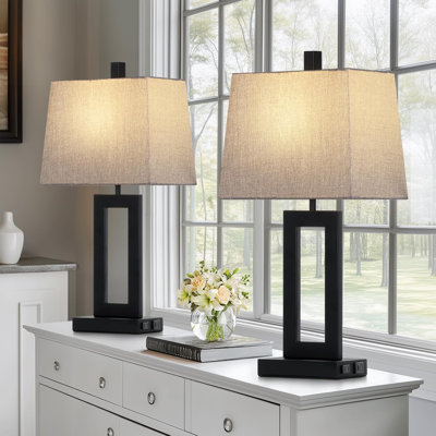 Ensemble de lampes de chambre à contrôle tactile, lampes de table noires à intensité variable à 3 voies avec ports USB et prise de courant