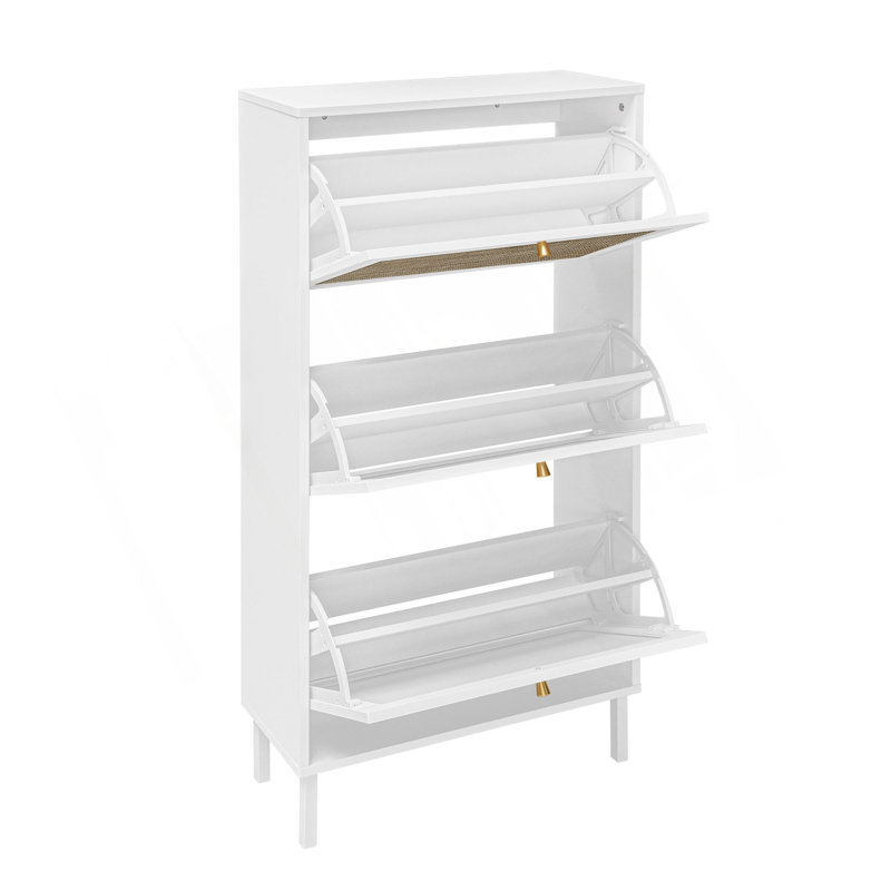 Étagère à chaussures en rotin 3 portes, armoire de rangement pour chaussures moderne autoportante, pour vestibule, Blanc