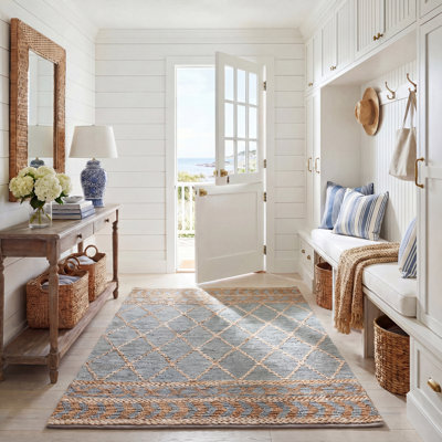 Phippsburg Geometric Handwoven Natural/Blue Area Rug