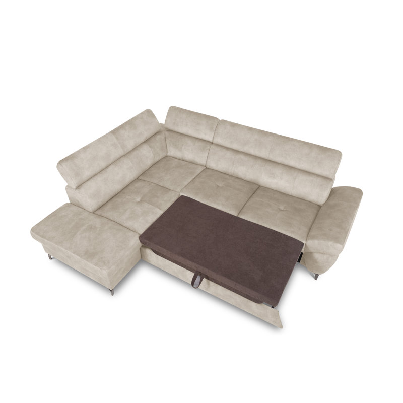 MONTANA Fabric Corner Sofa with Sleeping Function and Storage and Adjustable Headrests, Beige, Left Hand Facing