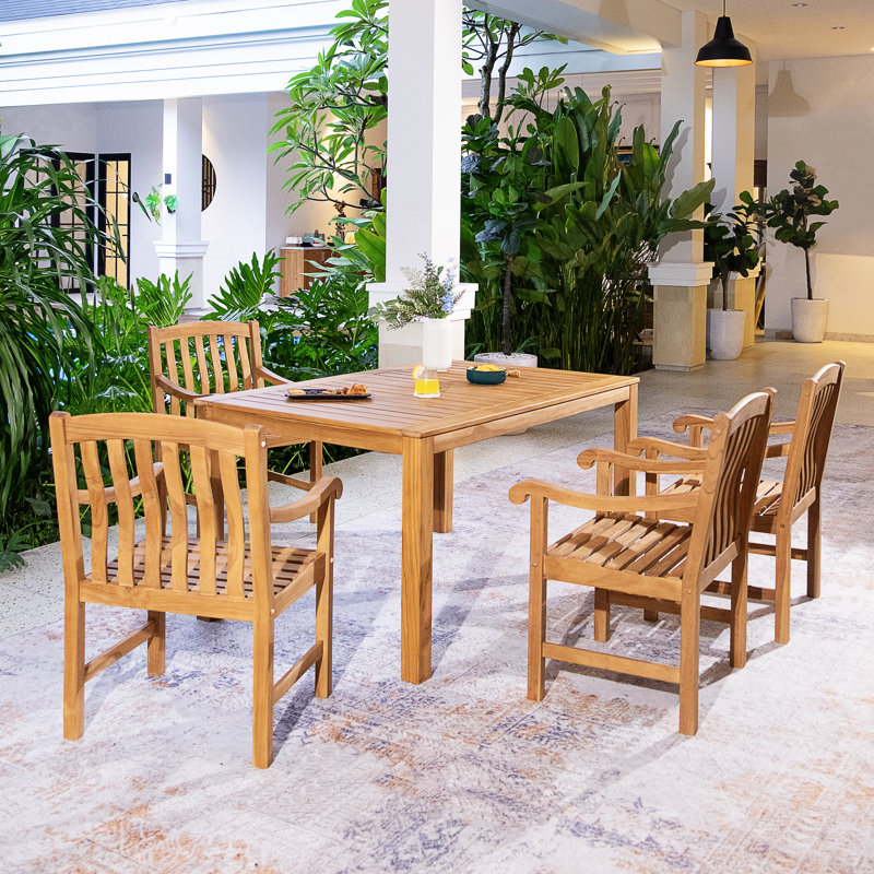 Ensemble repas d'extérieur en bois de teck pour 4 personnes Brockington