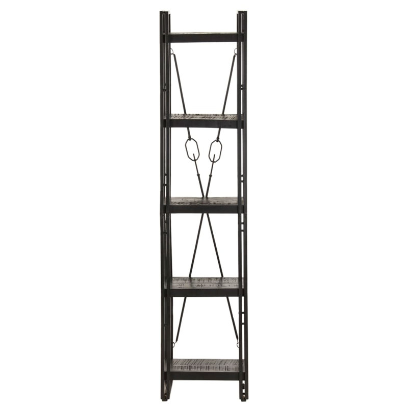 Bookcase Solid Mango Wood, (5 Shelves) 70.9" H x 15.7" W x 11.8" D, Dark Black