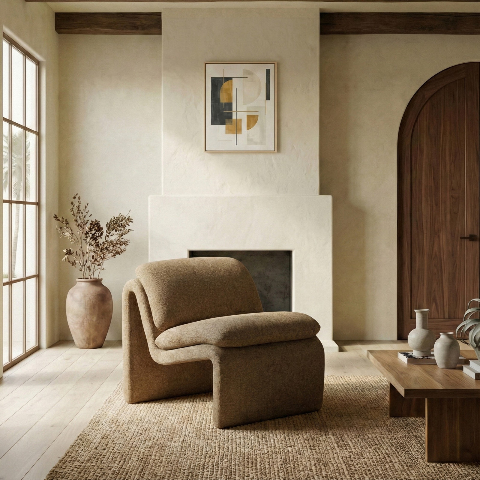 Piara Upholstered Accent Chair, Light Brown