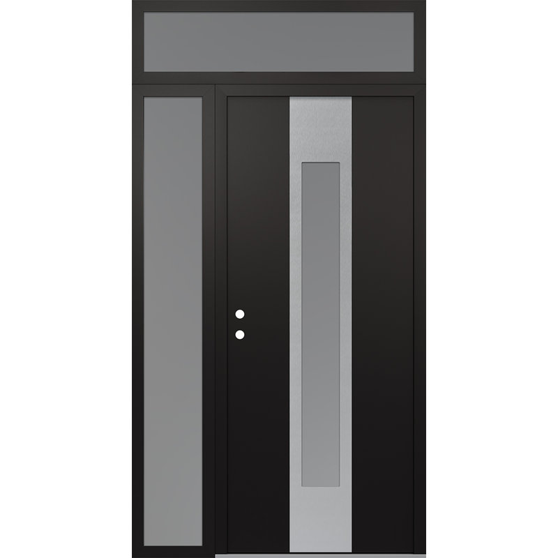 Porte d'entrée avant à panneau en acier argenté avec panneau latéral droit Diamond A., L 50 po x H 96 po, Noir / blanc, Gelé
