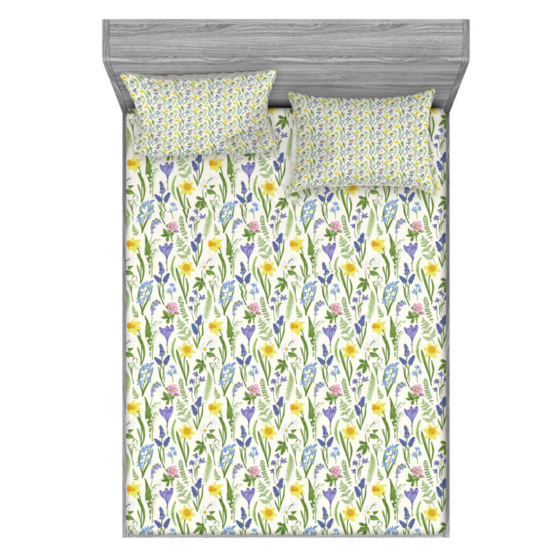 Microfiber Floral Sheet Set, Full Sheet Set with Fitted Sheet