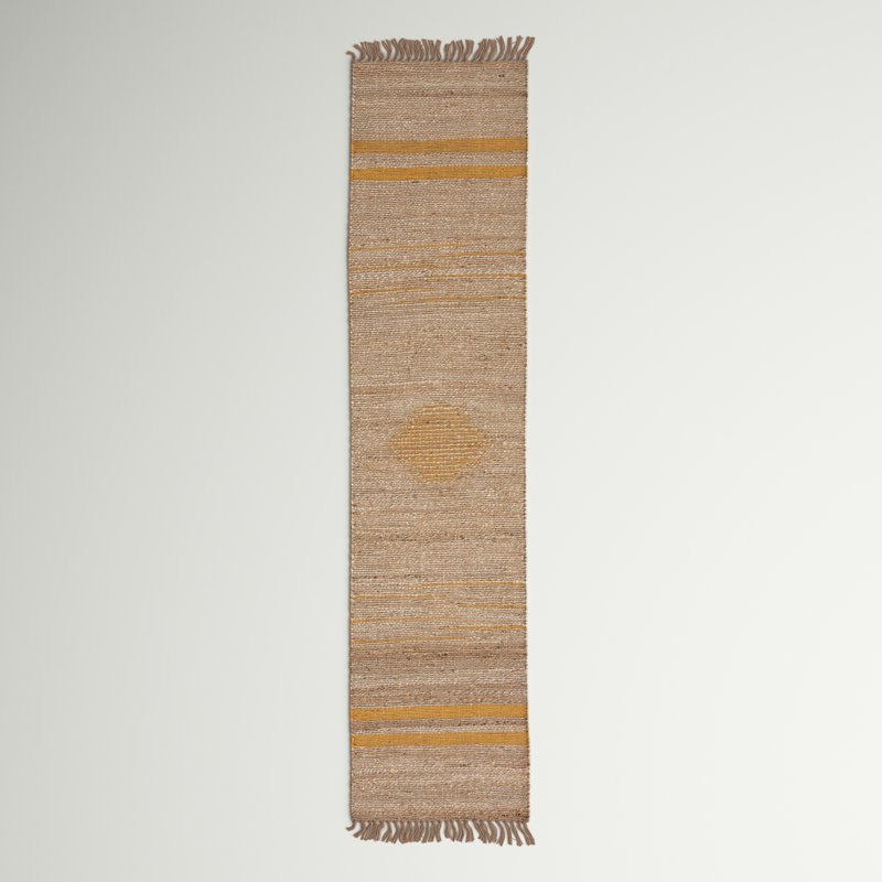 Jackie Abstract Handwoven Jute Tan Area Rug, Runner 2' x 9'
