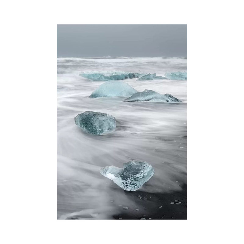 Icebergs On Black Volcanic Beach, Iceland. by Martin Zwick - Wrapped Canvas Print, 20.32 cm H x 30.48 cm W