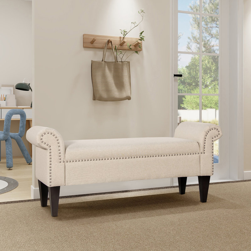 Izola Polyester Upholstered Bench, Sky Neutral Beige