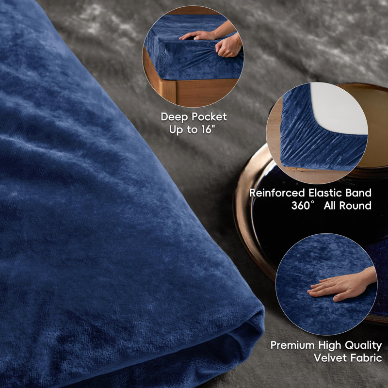 PHF Truly Velvet Fitted Sheet, Luxury Super Soft Cozy Fuzzy Fleece Bottom Sheet, Deep Pocket Up to 16",Strenghth Elastic Band, Suitable for Fall Winter Spring,No Pillowcases