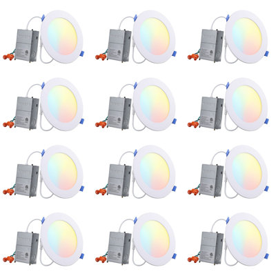 Éclairage encastré à DEL 12 W 6 po 5CCT à intensité variable avec boîte de jonction, blanc