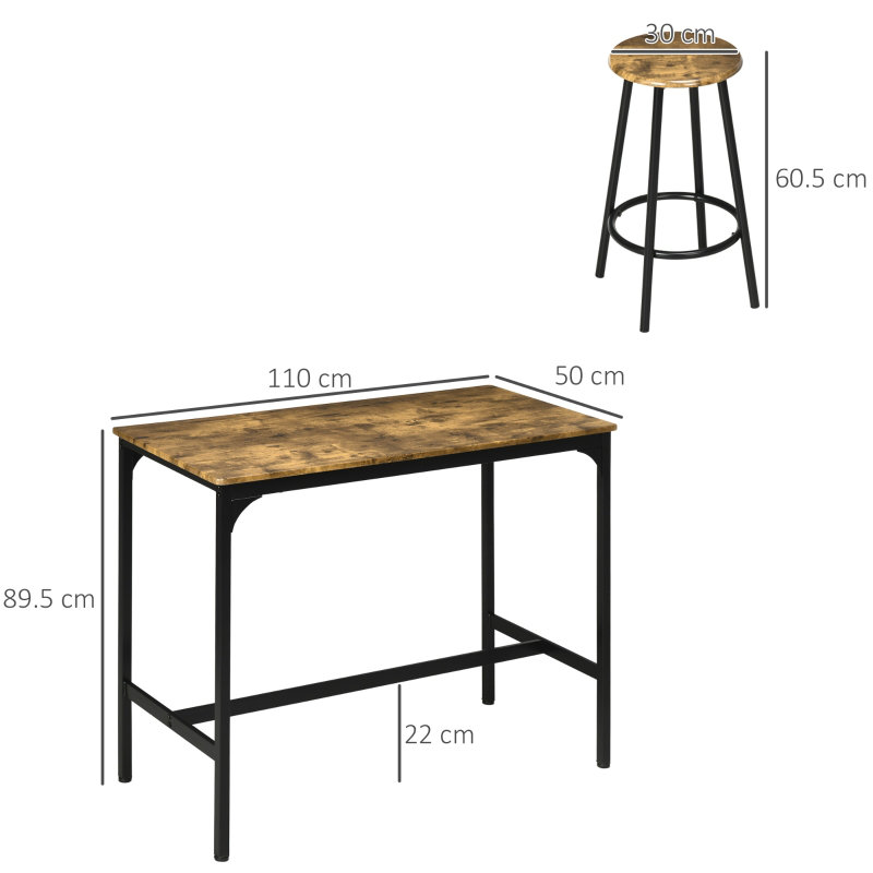 110cm Bar Set, Brown + Black