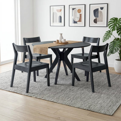 Xavion & Morven 5-Piece Solid Wood Dining Room Set, Ebony Black