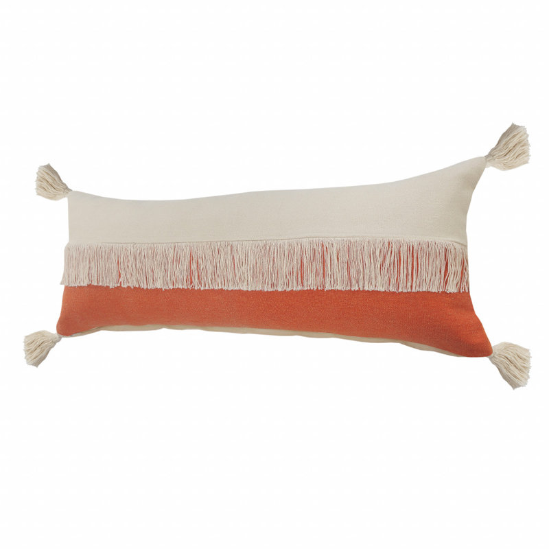 Oreiller 100% coton 14 po x 36 po avec fermeture à glissière 14 po, Orange / blanc cassé