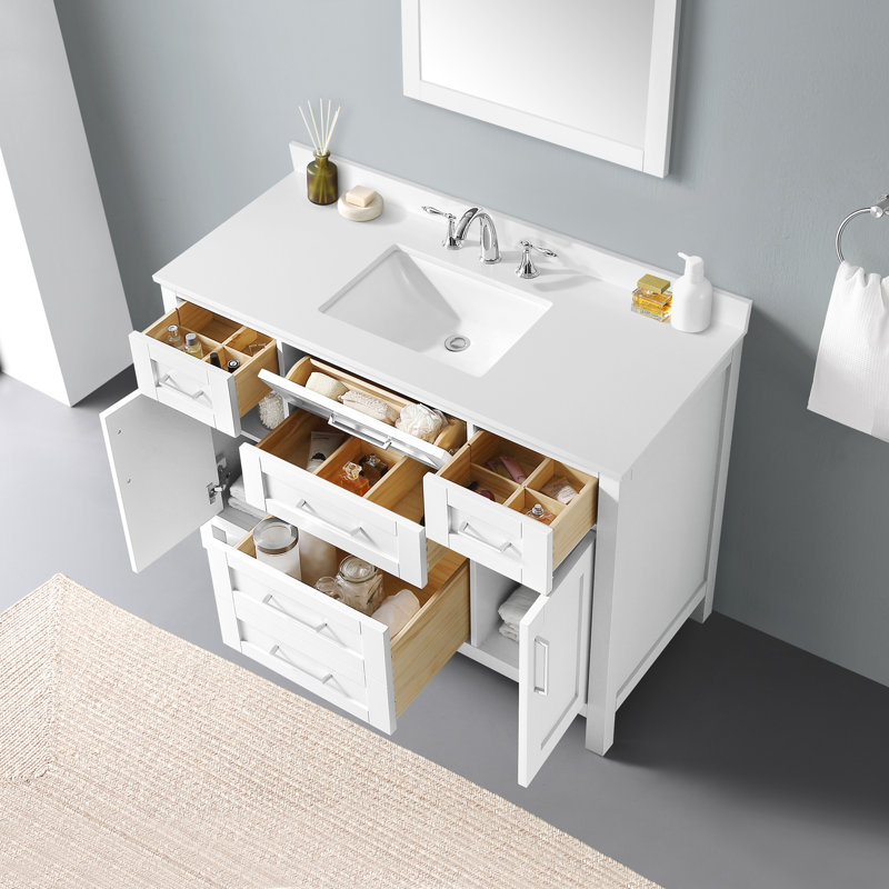 Tahoe 48 po Meuble-lavabo à simple cuve blanc avec barre d'alimentation, Blanc