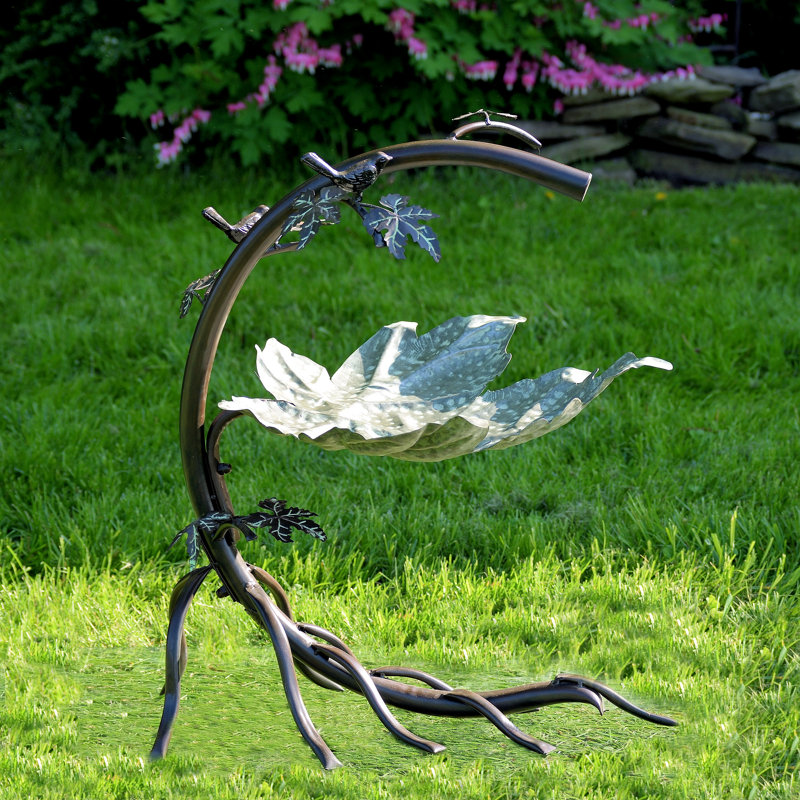 Bain d'oiseaux en feuille d'érable Idylwood, Vert / gris / bronze