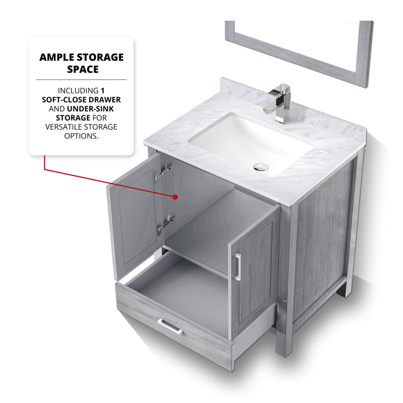 Jacques 30" Distressed Grey Solid Birch Bathroom Vanity