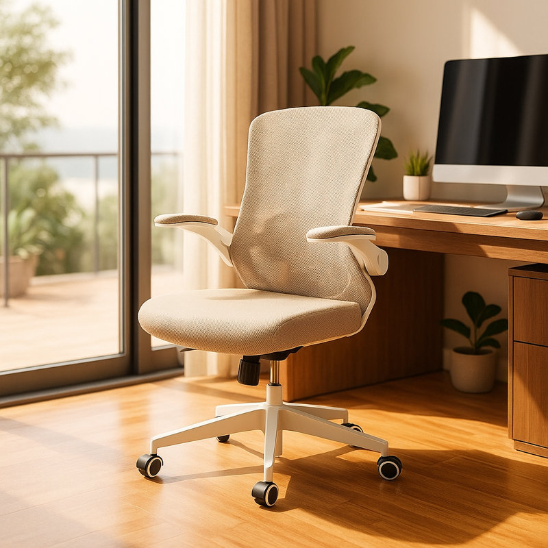 Fauteuil de bureau ergonomique Norberta Home, Blanc, Beige