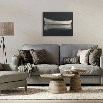 Canoe Reflection on Black Canvas, design by Ethan Harper