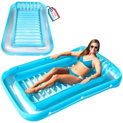 Suntan Tub, Classic Inflatable Tanning Lounge Float With Adjustable Pillow, 71" Long - Outdoor Floating Lounger For Lake, River, Beach & Swimming Pool, Includes Rope Surround & Repair Patch