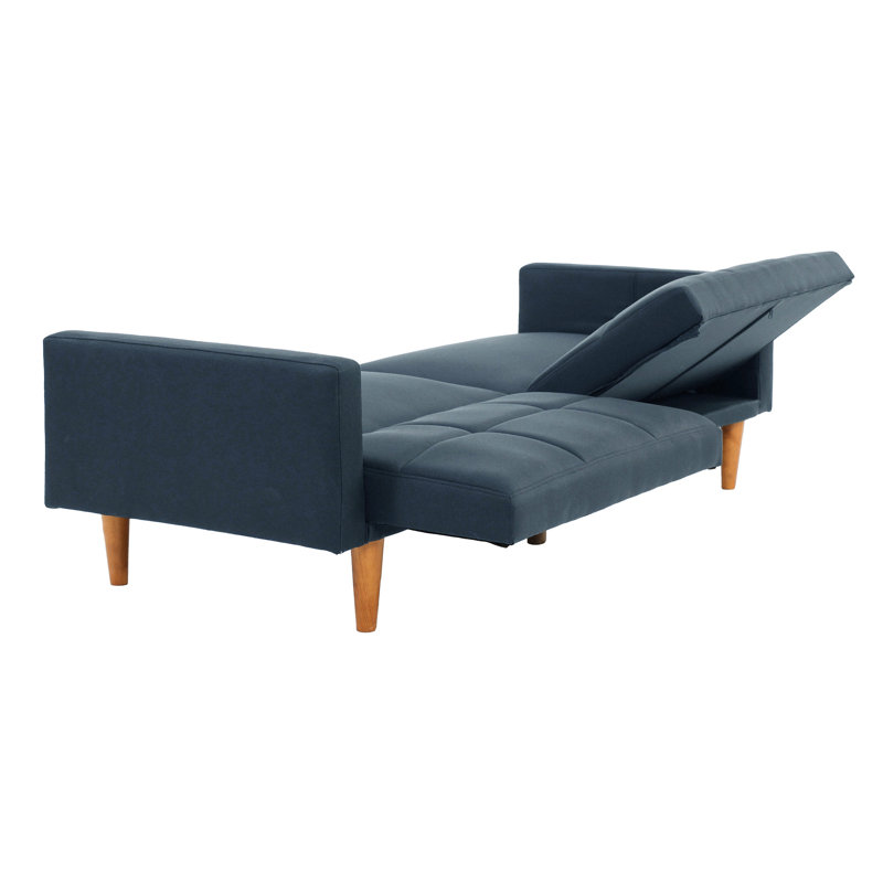 Tissu moderne bleu marine ajustable, structure en bois massif, H 80 po x 34 po, 32 po, tissu convertible élégant, structure incluse, longueur, style