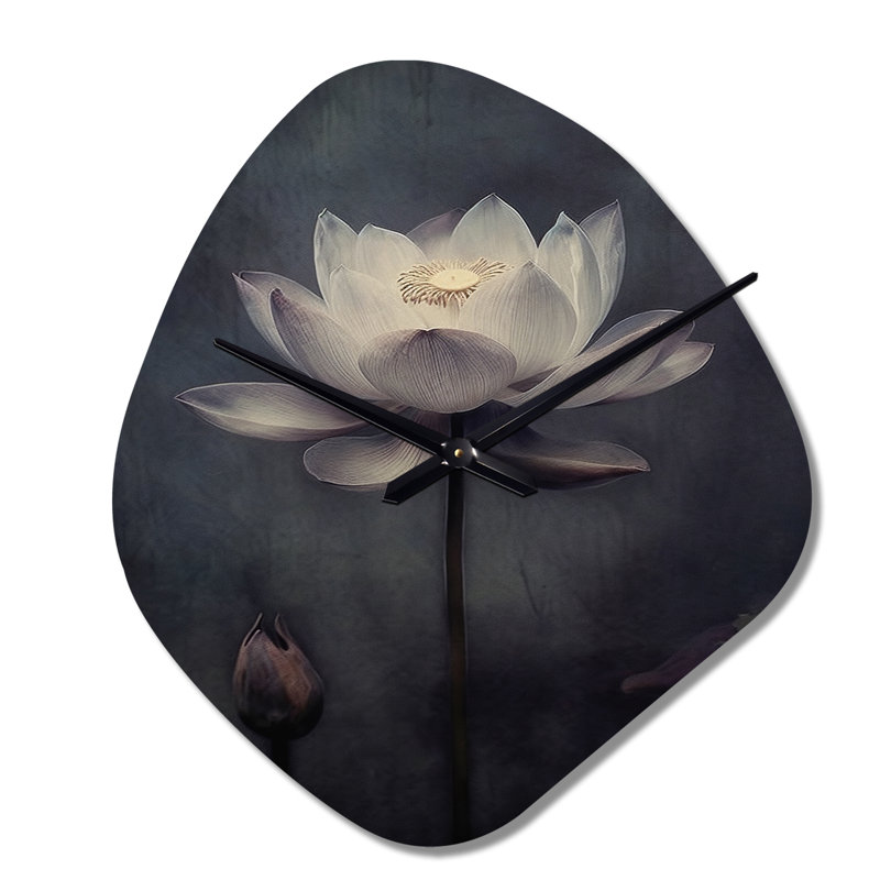 Horloge murale asymétrique grise, Lotus Symphony III - Floral, Grand
