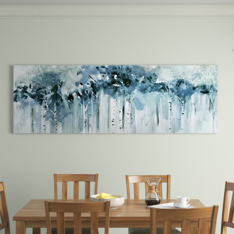«Blue Birch Morning» par Susan Jill - impression d'art graphique, Toile tendue, H 20 po x l 60 po, Sans cadre