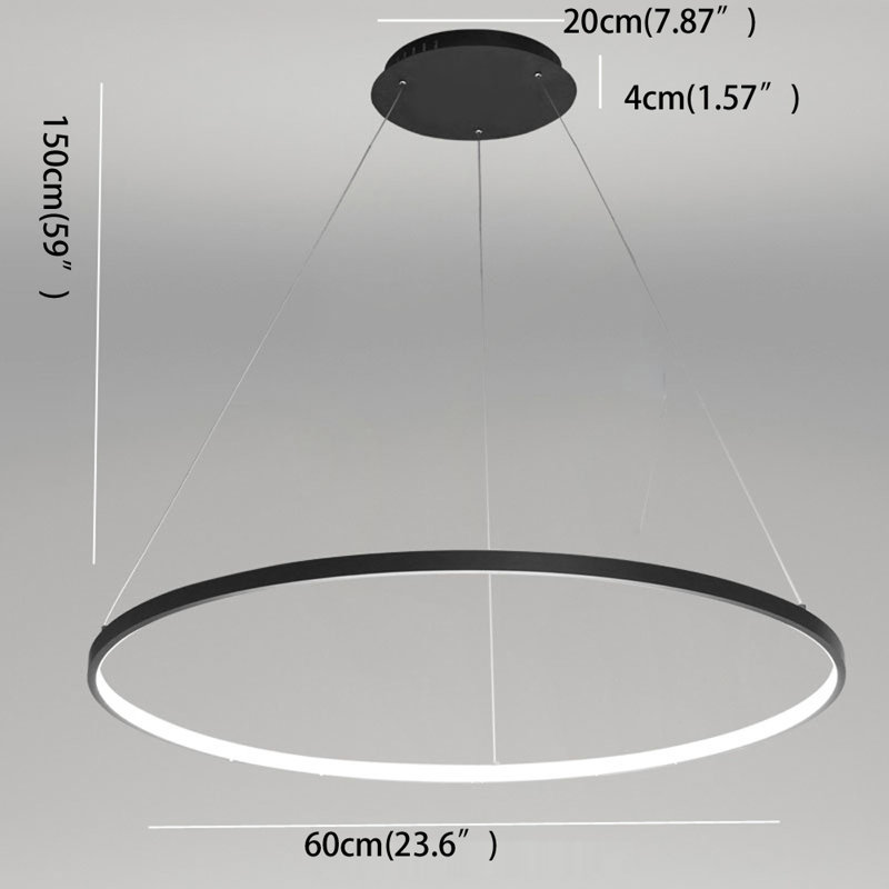 Stockham 1-Light Unique Geometric LED Pendant Circle Ring Chandelier Remote Dimmable, Black, 0.8" H x 24" W X 24" D