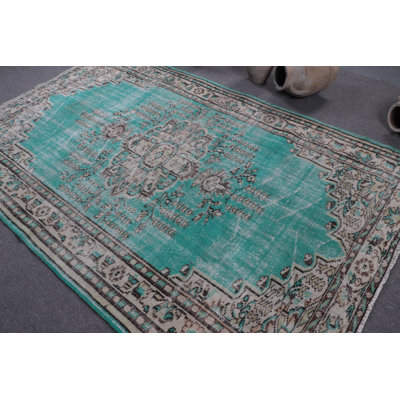 Tapis Oushak bleu sarcelle fait à la main de style bohémien idéal pour la décoration de salon dans une taille convenant aux grands espaces