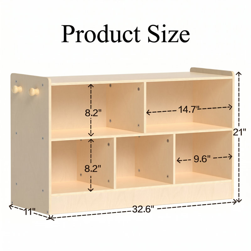 Montessori Kids Bookshelf 5-Section, Wood 32.6" L X 11" W X 21" H Storage Bookcase, Medium