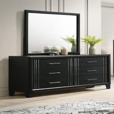 1pc Contemporary Six Drawers Dresser Bed Side Cabinet Wooden Furniture Charcoal Color