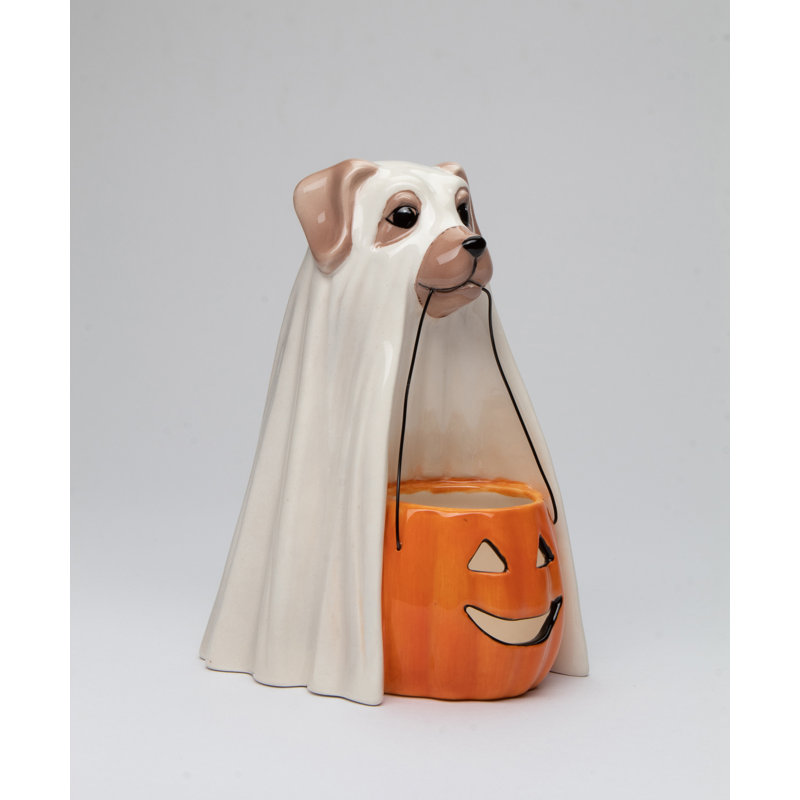 Ceramic Dog with Pumpkin Tealight Holder