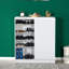 Armoire à chaussures élégante, blanche, 35,8 po x 41,3 po x 14,6 po | 100% panneau de particules enduit de mélamine, épaisseur: 0,6 pouce | Comprend de nombreuses tablettes et une conception murale | Couleur unie moderne pour le rangement des vestibules et des couloirs-1627408904