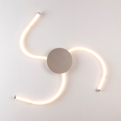 Ravensworth LED 3 Light Flush Ceiling Light, Flexible Polycarbonate Arms, Matt Nickel, Non-Dimmable