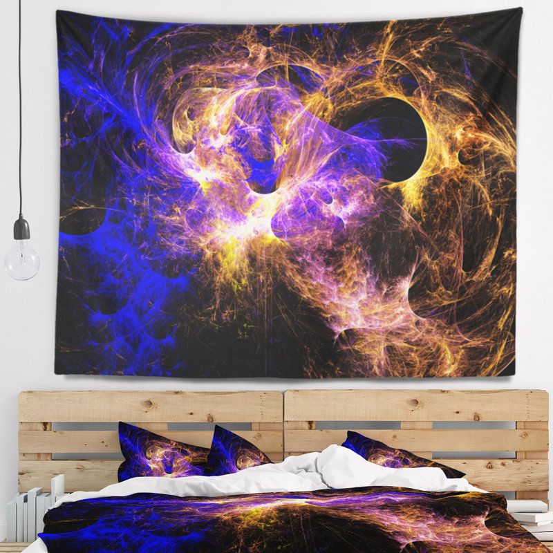 Abstrait ailes d'anges bleues en tapisserie noire, H 78 po x l 92 po