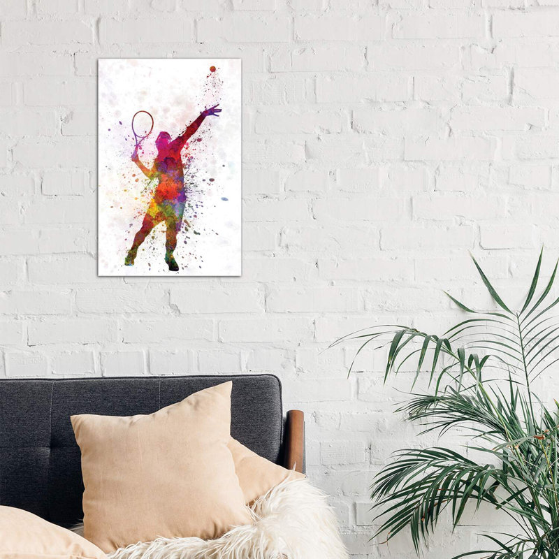 «Tennis Player at Service Serving Silhouette I» par Paul Rommer - impression d'art graphique, H 26 po x l 18 po x 1,5 po