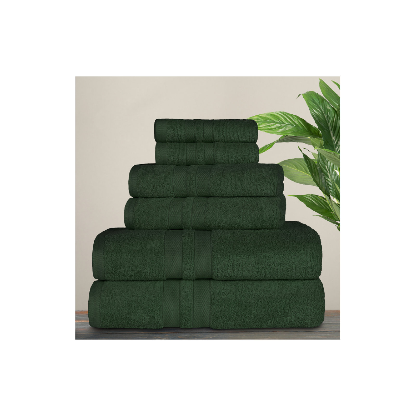 Amoy Soft 6 Piece 100% Cotton Towel Set, Forest Green