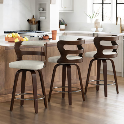 Mundrae Swivel Upholstered Barstool With Wood Frame, Rubber Wood Legs
