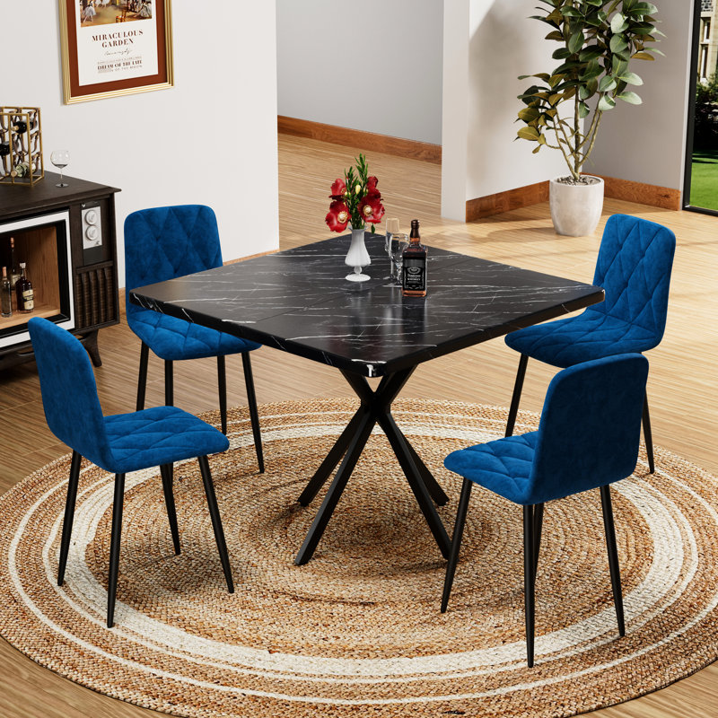 Table de salle à manger carrée noire de 38,6 po x 38,6 po x 30,2 po de style Mid-Century moderne et en fer, peu encombrante et facile à assembler pour 4 à 6 personnes