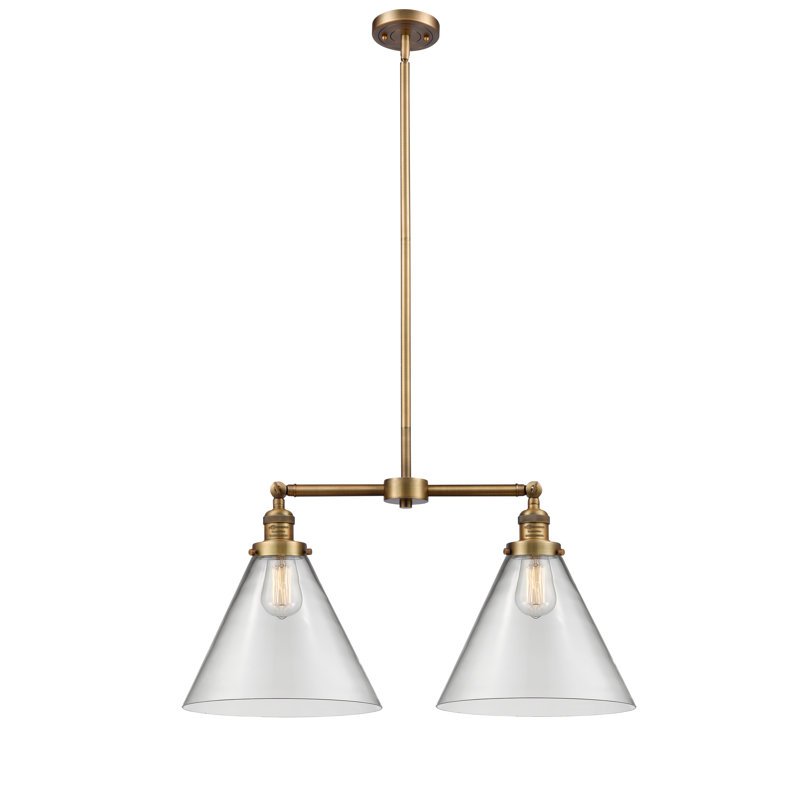 Runkle 2 - Light Kitchen Island Pendant, 6 Watt Vinage LED Bulb, Clear, Brushed Brass