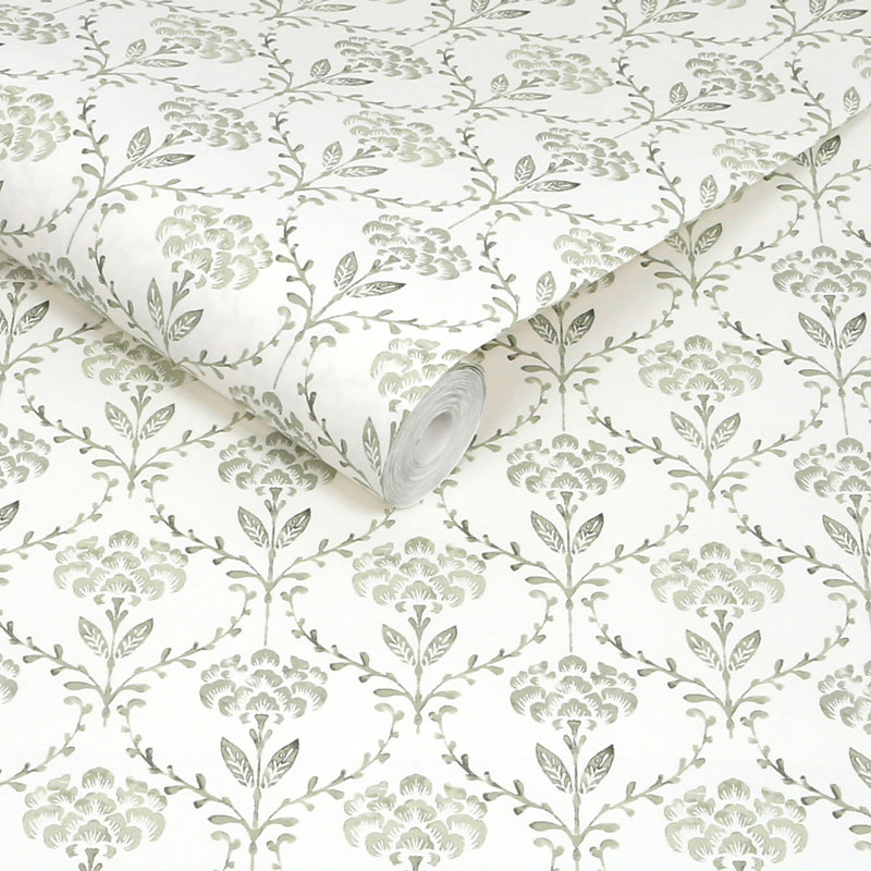 Martha Stewart Chateau Fleur Basketweave Green Wallpaper, Green