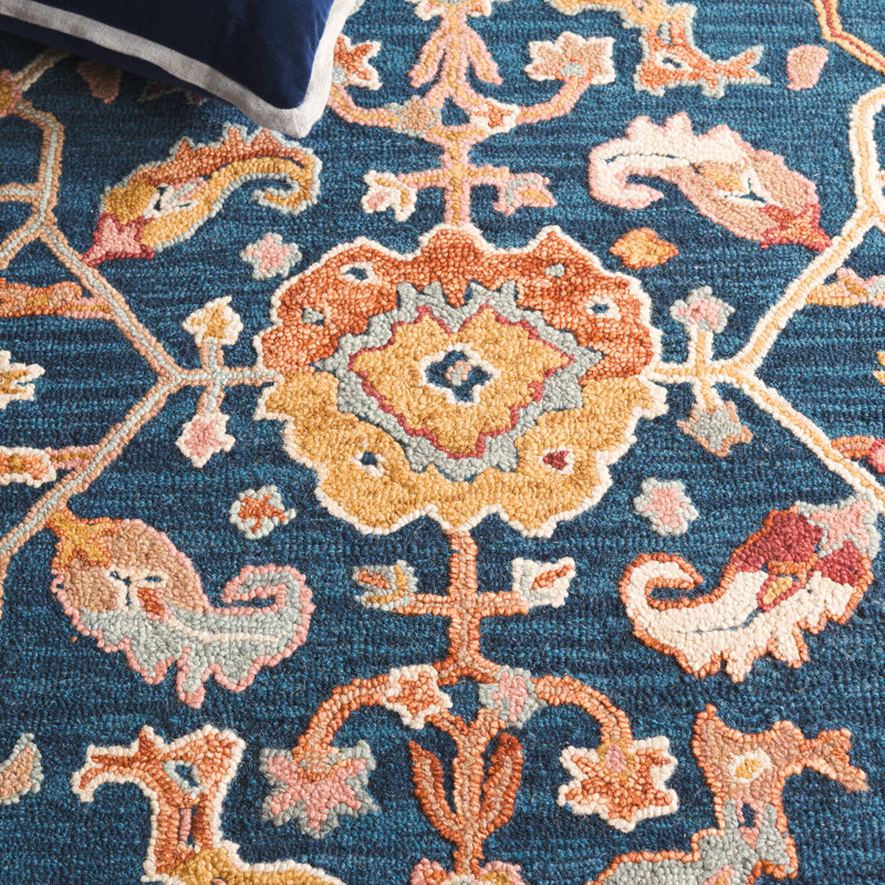 Menga Hand Tufted Wool Cotton Oriental Rug in Red/Navy, Runner 2'3" x 9'