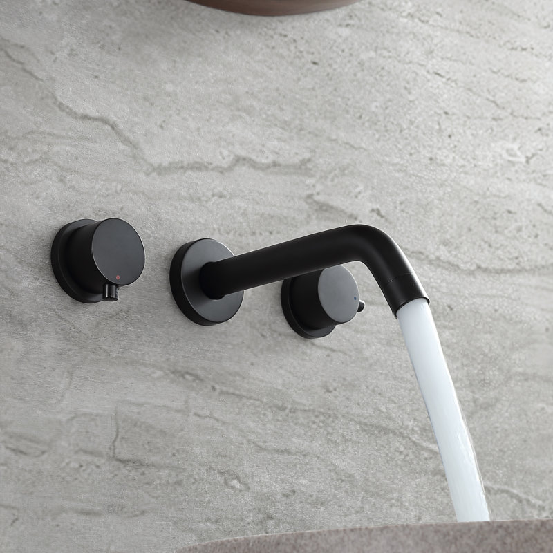 Modern Wall Mounted Dual‑Handle Bathroom Sink Faucet in Matte Black, Matte Black