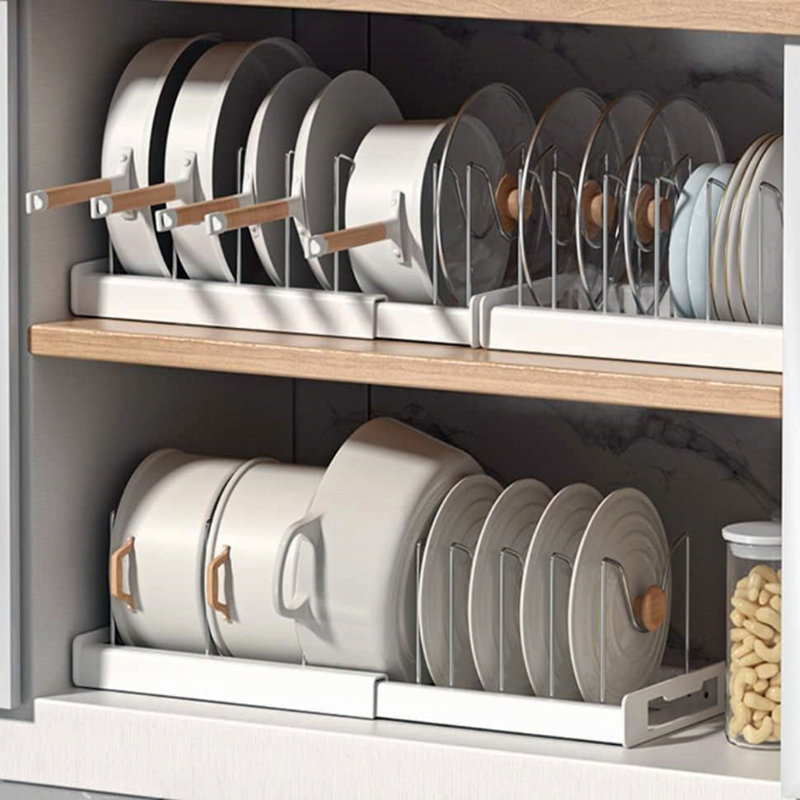 Pot Lid Organizers, Pot and Pan Organizer, Expandable Pots and Pans Organizer with 10 Adjustable Compartment