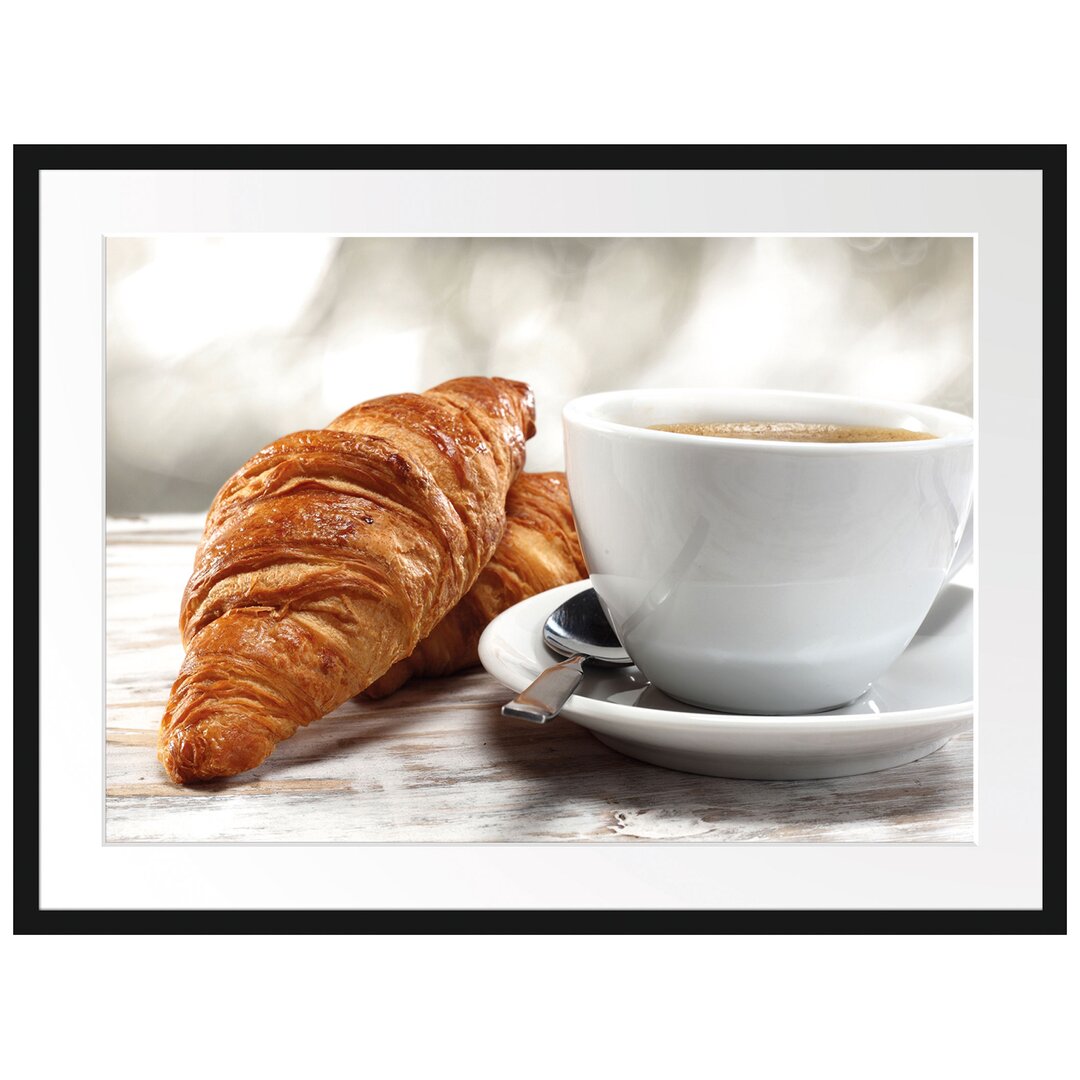 Gerahmtes Poster Frisches Croissant und Kaffee