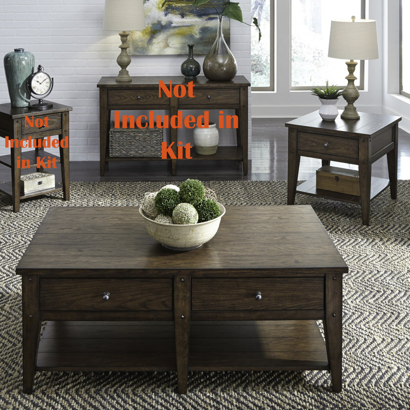 Laron 3 Piece Living Room Table Set w/ Drawers, Dark Brown