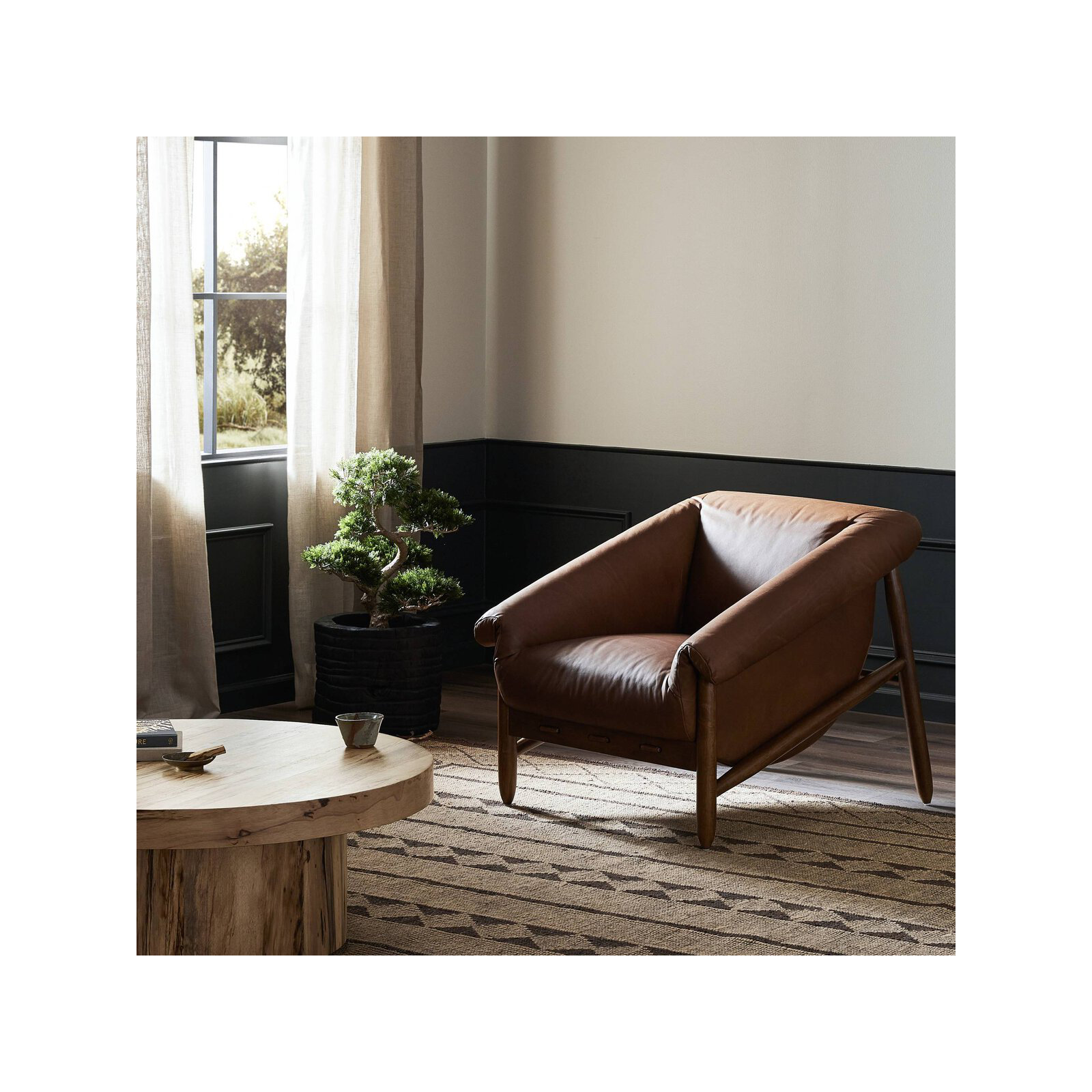 Arista Upholstered Armchair, Heirloom Sienna Genuine Leather
