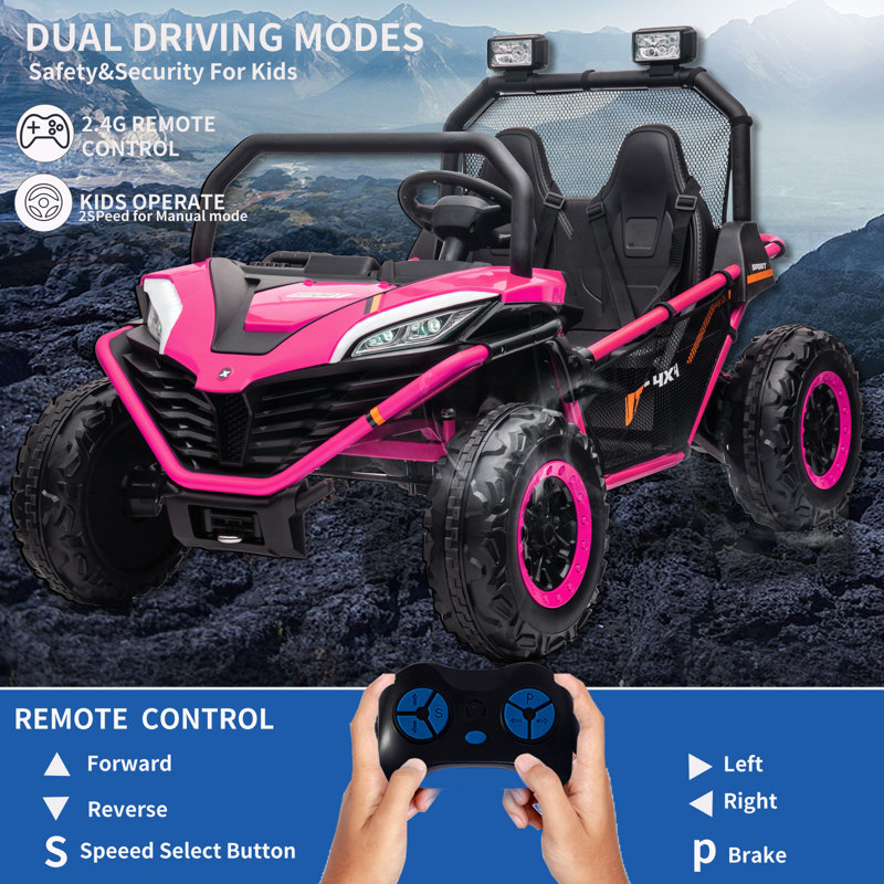 Kulamoon 2 Seater All-Terrain Vehicles Battery Powered Ride On with Remote Control, Pink